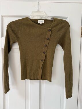 bohme Olive Green Ribbed Button-Front Sweater